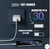Incarcator compatibil cu Apple, Fast Charger USB-C 20W + Cablu USB-C Lightning
